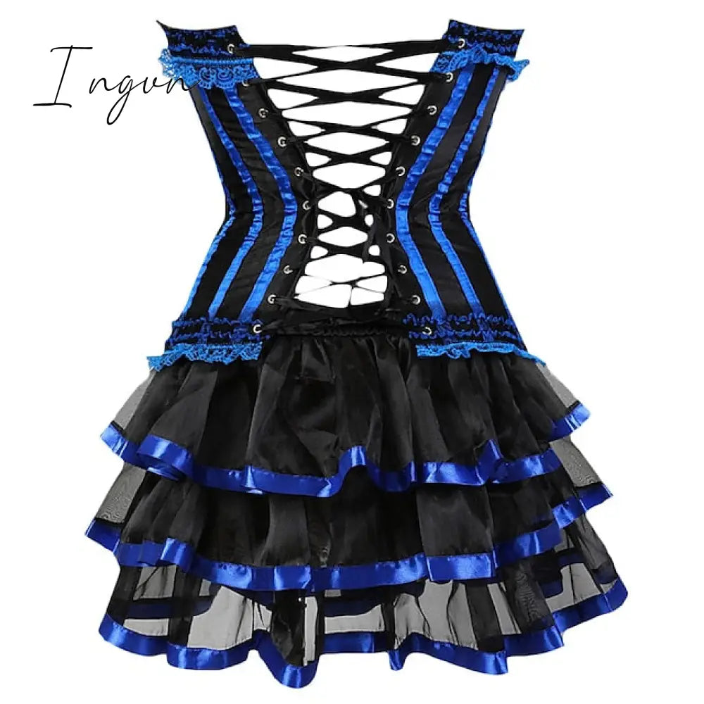Ingvn - Women's Plus Size Corsets Halloween Country Bavarian Overbust Corset Corset Dresses Classic Retro Tummy Control Lace Stripe Waves Lace Up Nylon Polyester / Cotton Christmas Wedding Party / Bow