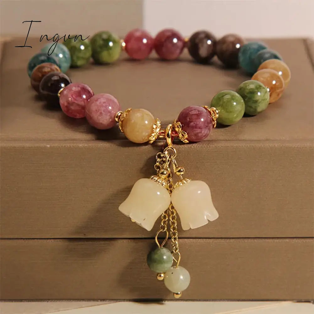 New Trendy Personality Colorful Tourmaline Natural Stone Beaded Bracelet for Women Niche Design Party Jewelry Girlfriend Gifts
