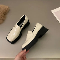 Women Luxury Loafers Fashion Square Toe Platform Moccasins Ladies Pumps Design Evening Party Heel Shoes Ladies Casual Solid Shoe