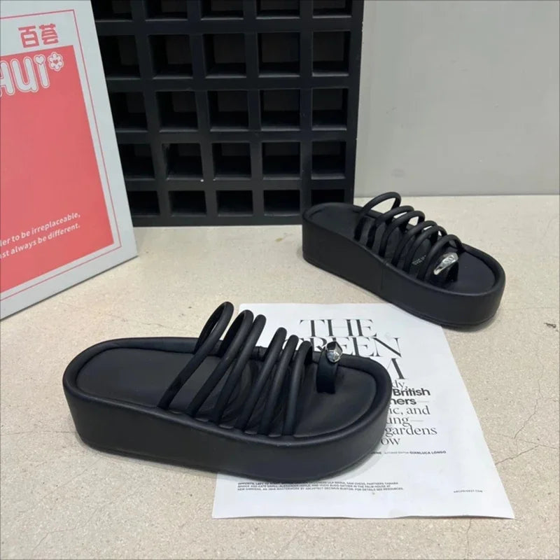 Ingvn  Clip Toe Summer Women Slippers Fashion Narrow Band Ladies Outdoor Beach Platform Flats Slides Female Rome Style Shoes