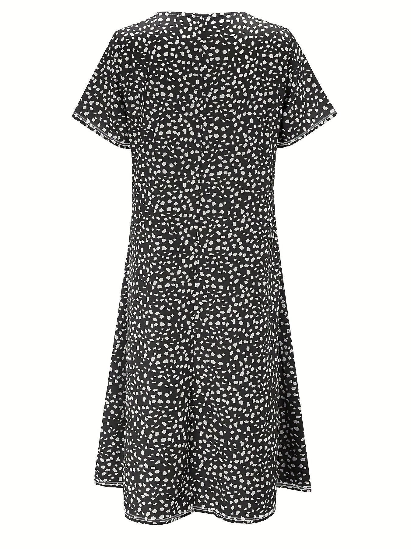 Bohemian Floral Charm - Dual Pocket Crew Neck Dress with Short Sleeves - Stylish Casual Womens Clothing for Summer