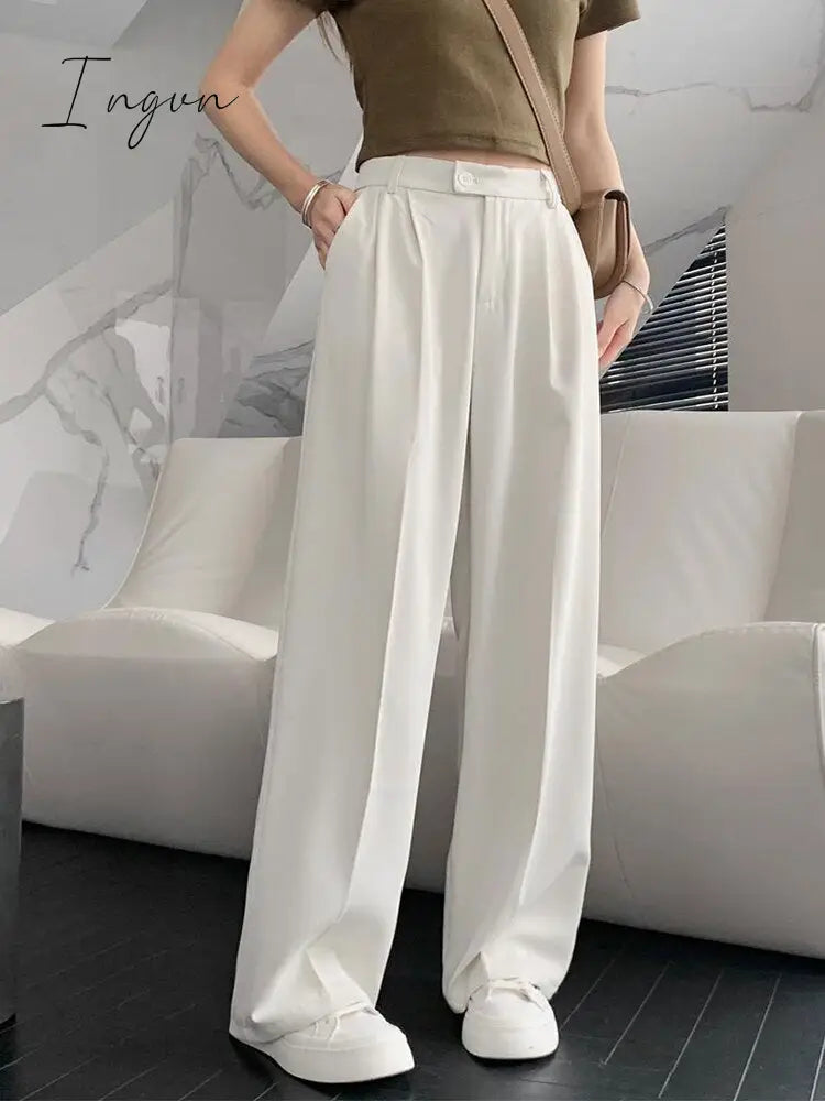 Ingvn - Spring Outfits Pants Women Korean Style Casual High Waist Chic Office Lady Female Elegant Black Straight Suit Pants Trousers Khaki