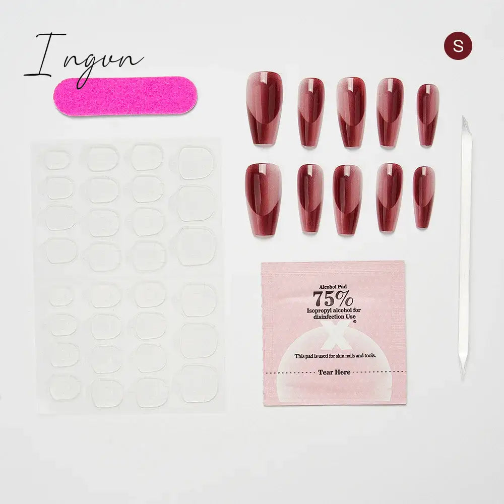 10PCS Chinese Style Fake Nails with Glue Sfumato Ink Long Nails Set Press on Acrylic Stick on False Nails Art