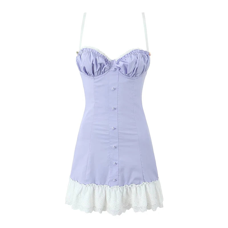 Summer Women White Patchwork Red Plaid Sling Mini Dress Sexy Thin Straps Lace Up Back A-line Party Dresses Holiday Robe