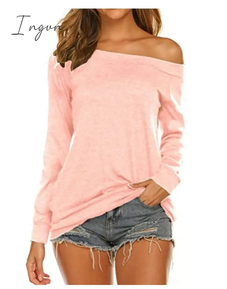 Ingvn - Stylish Off Shoulder Solid Color Long Sleeve Tops