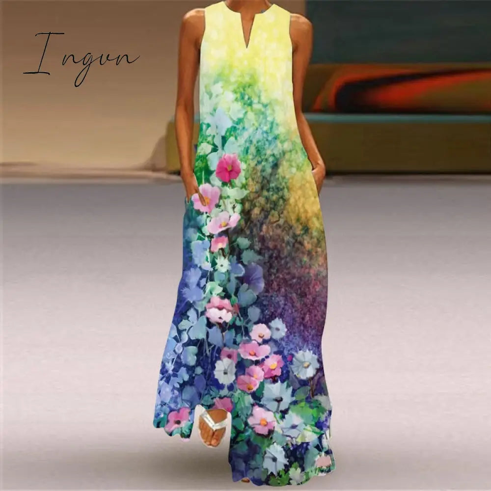 Ingvn - Summer Long Dress Elegant Robe Dress Party Sleeveless Dresses Women Casual Sundress Vintage Maxi Dresses For Women