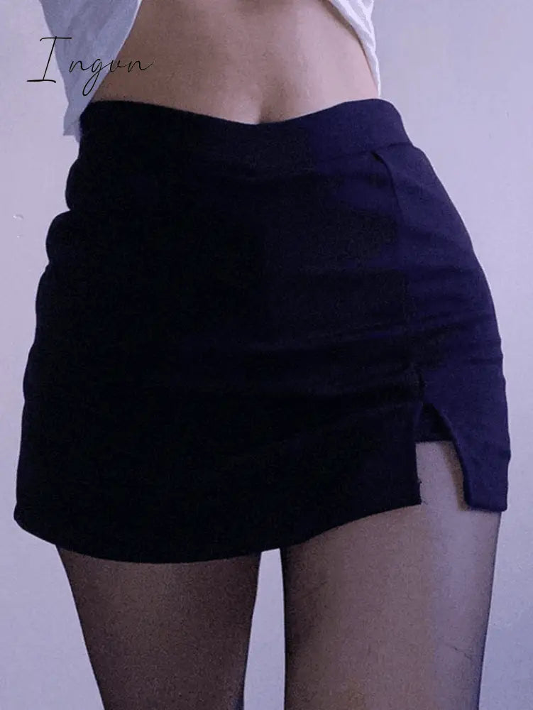 Ingvn - Lined Detail Split Cargo Mini Skirt