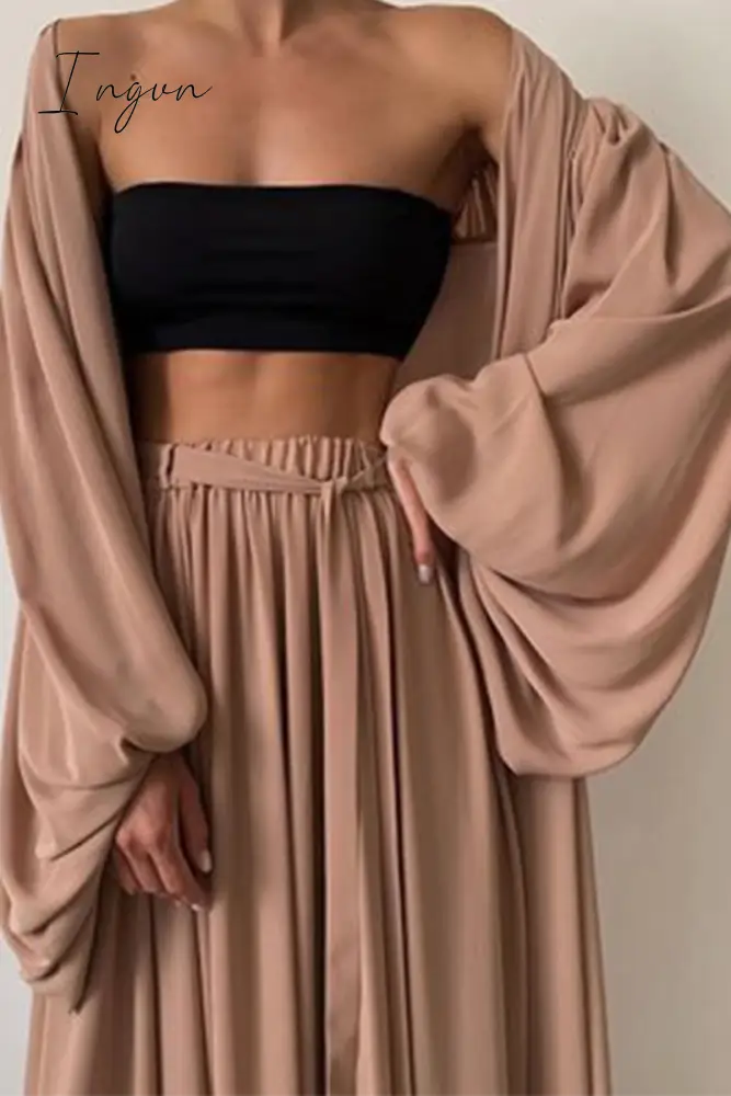 Ingvn - Fashion Casual Solid With Belt Strapless Three Pieces(4 colors)