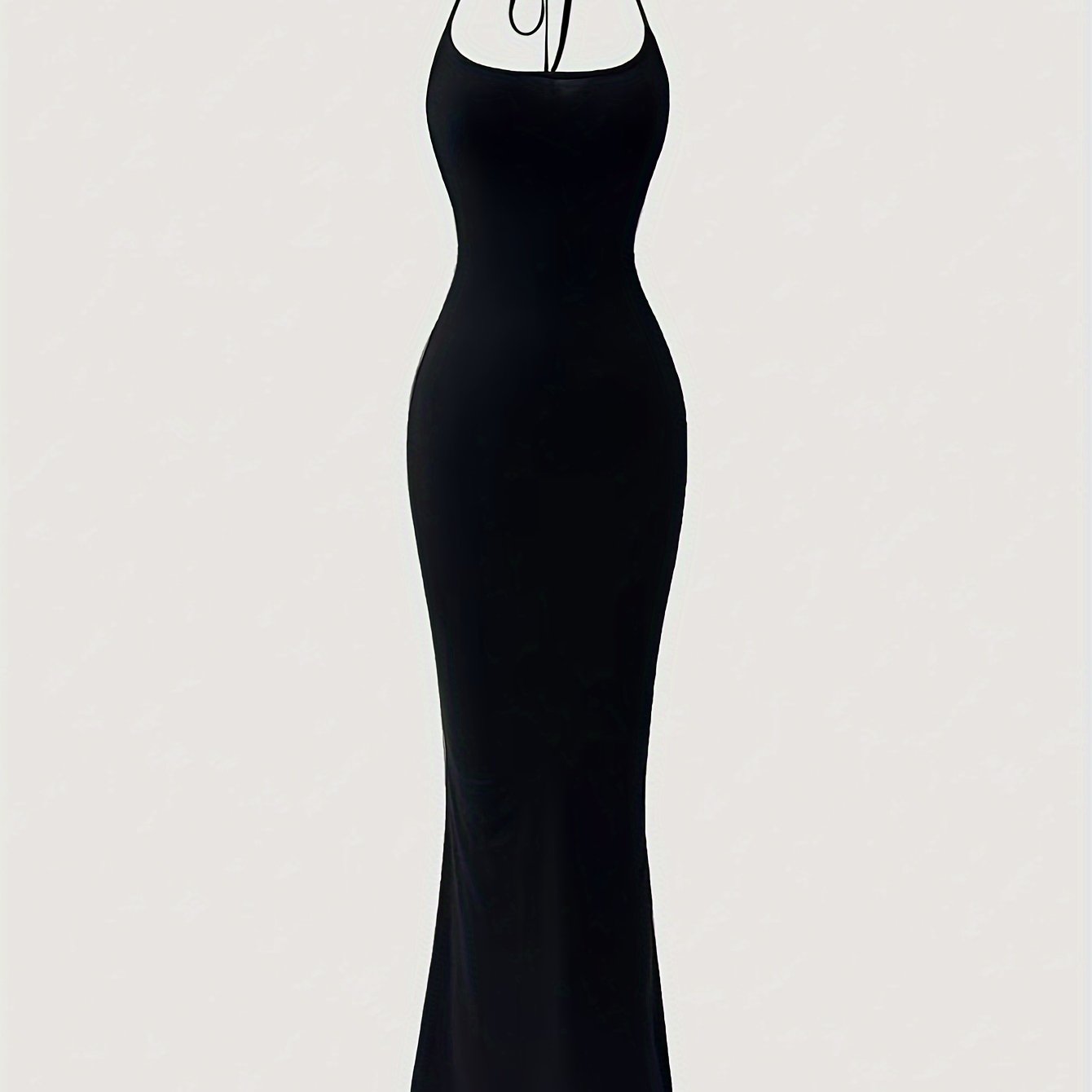 Solid Color Halter Neck Mermaid Dress - Sexy Backless Slim Fit, Flattering Ruffles, Flowy Hem, Perfect for Spring & Summer, Women's Stylish Clothing for Outdoor Events