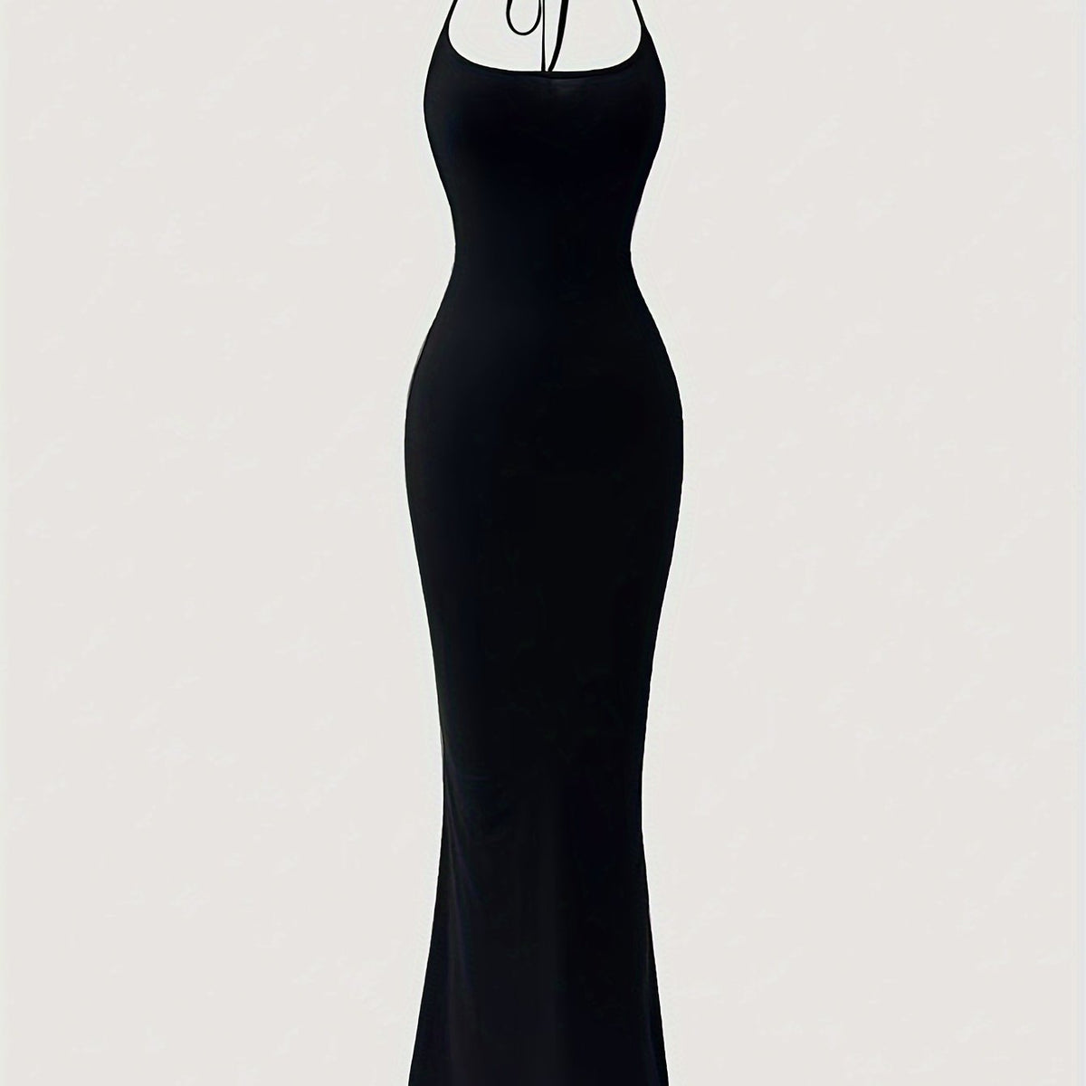 Solid Color Halter Neck Mermaid Dress - Sexy Backless Slim Fit, Flattering Ruffles, Flowy Hem, Perfect for Spring & Summer, Women's Stylish Clothing for Outdoor Events