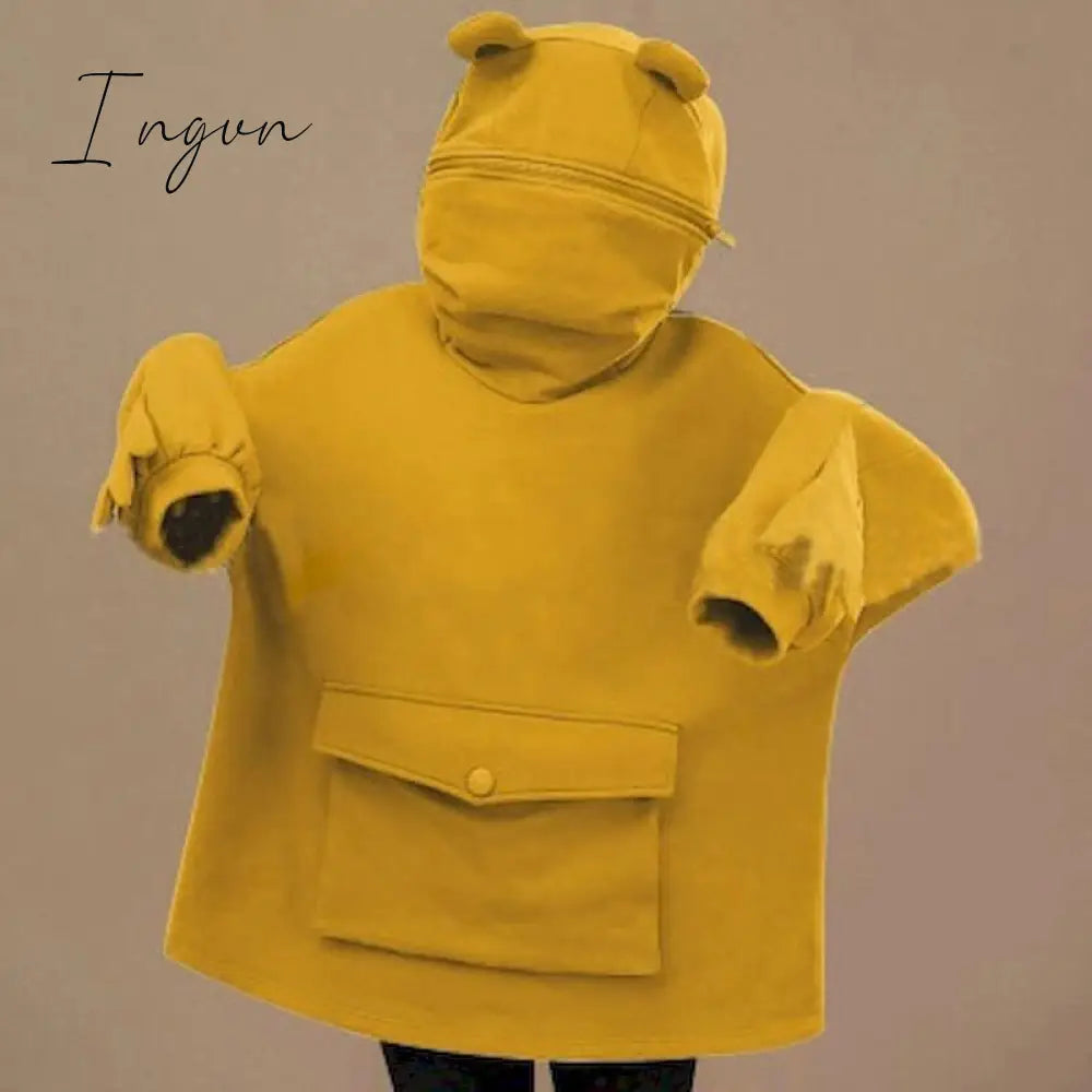 Ingvn - Women Autumn Thick Loose Sweatshirt Harajuku Letters Printed Lovely Frog Casual Hooded Hoodies Pullover Female Thicken Coat New