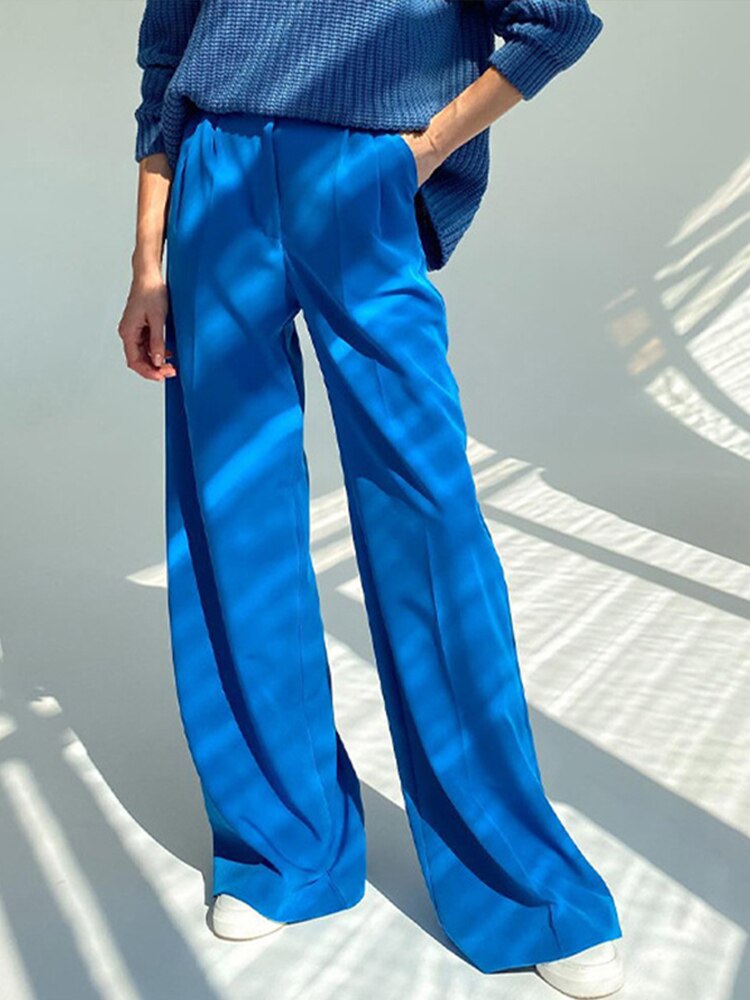 Voguable  Women High Waist Pants Casual Loose Office Lady Trousers Spring Summer New Fashion Solid Wide Leg Floor-Length Pants Female