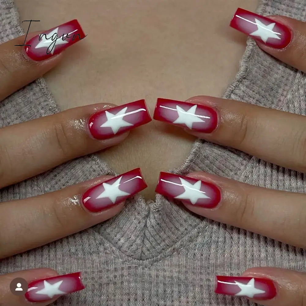 24Pcs Purple Y2K Press on Nails Star Designs Long Coffin False Nails Tips Reusable Ballerina Fake Nails for Women faux ongles