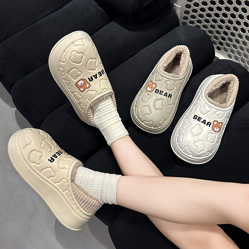 Cozy Winter Bear Slippers - Cute Cartoon Waterproof, Plush Lined EVA, Indoor/Outdoor Comfort