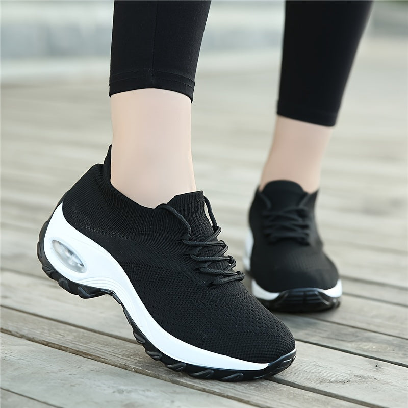 Ultra-Comfortable Women's Road Running Shoes - Breathable Knit Sneakers with Thick Air Cushion Sole, Easy-Tie Laces for Running and Business Casual - Perfect for Fitness Enthusiasts and Busy Professionals