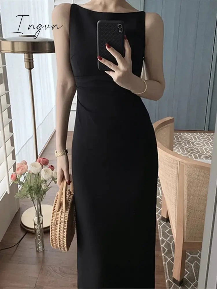 Ingvn - New Women Summer Fashion Spaghetti Strap Sleeveless Sexy Dress Female Elegant Evening Midi Dress