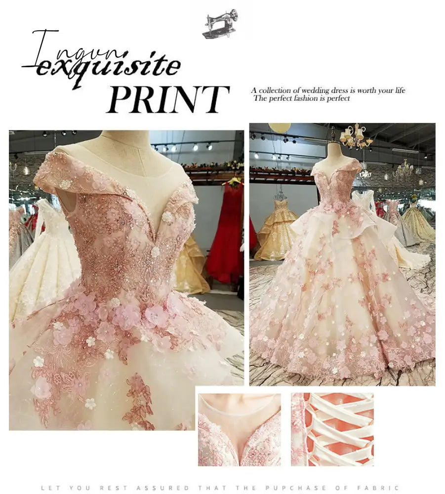 Ingvn - Pink Princess Quinceanera Dress Appliques Beads 3D Flowers Prom Party Sweet 16 Ball Gown Vestidos De 15 Años
