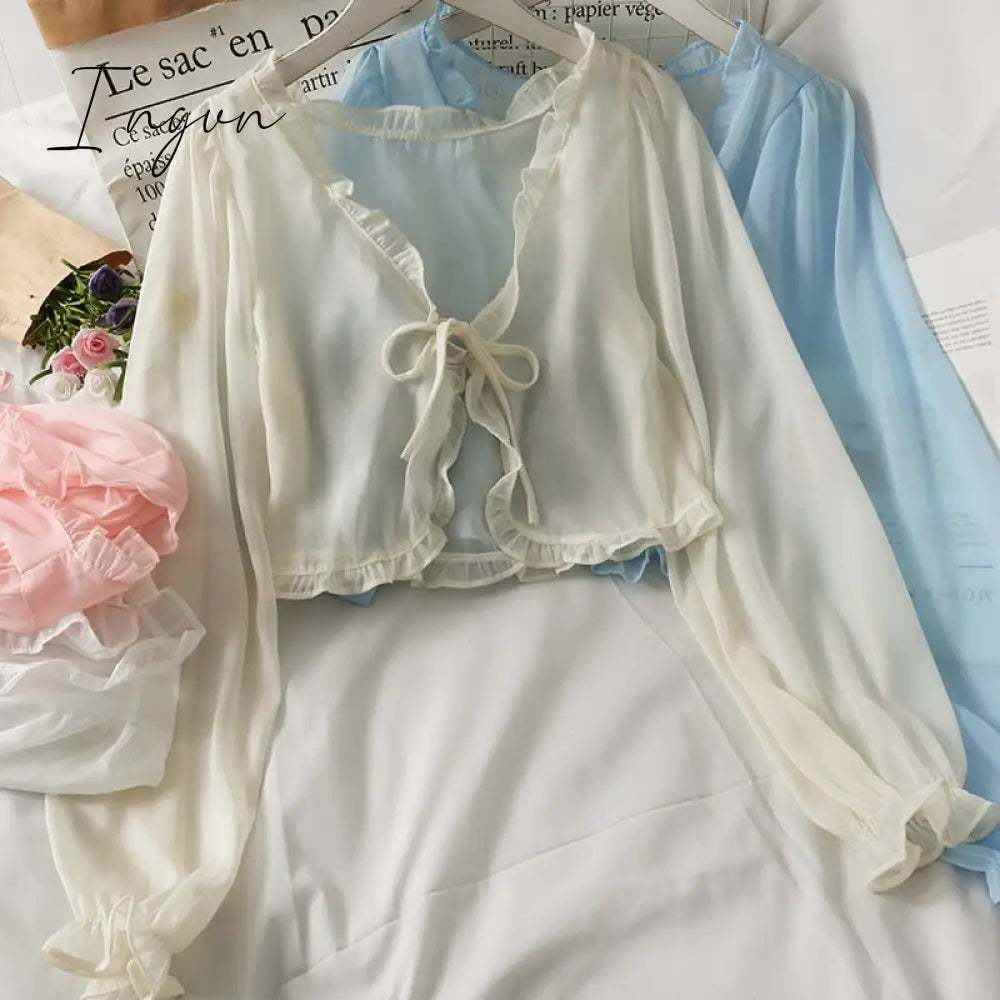 Ingvn - Fashion Women Thin Coat Casual Lace Bow Summer Sun Protection Clothes Female Cardigan Shirt Clothing Tops Blouse For Woman Covers Blusa