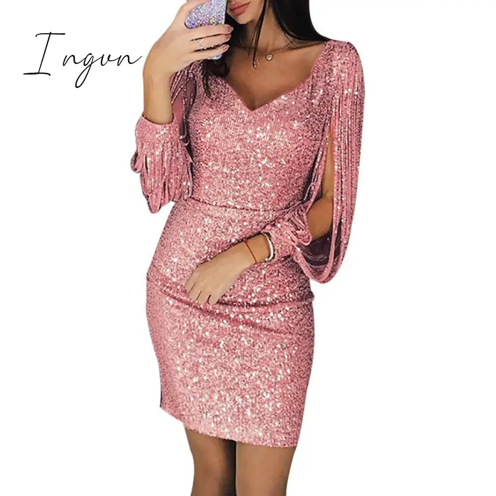Ingvn - Spring Autumn Solid Women's Tunic Lady Evening Party Dresses Off Shoulder High Waist Long Dress Elegant Sexy Club Vestidos