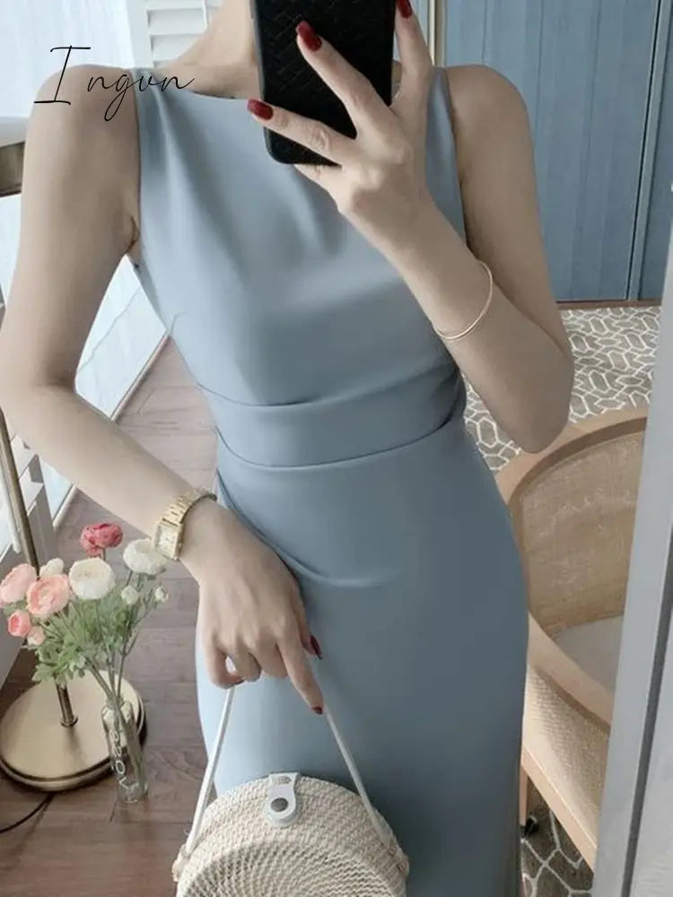 Ingvn - New Women Summer Fashion Spaghetti Strap Sleeveless Sexy Dress Female Elegant Evening Midi Dress