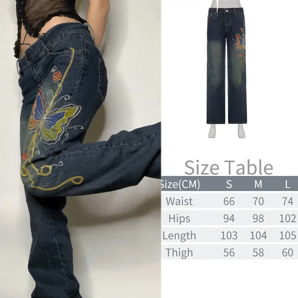 Ingvn - New Printed Baggy Y2K Jeans Women's Low Waist jeans Autumn Winter Oversize Wide Leg Baggy Pants Casual Cargo Trousers