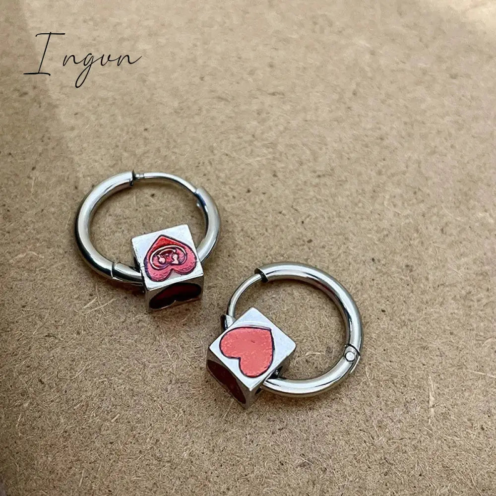 Korean Fashion Women Red Heart Hoop Earrings for Gothic Punk Hip Hop Female Piercing Dangle Earrings Party Aesthetic Jewelry