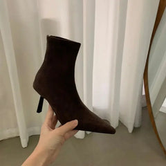 Women's Ankle Boots Pointed Toe New Autumn Women's Thin High Heels Women's Suede Solid Short Botines Chelsea Botte Femme