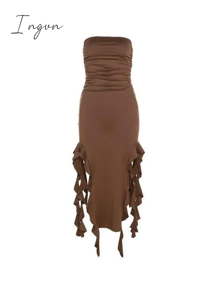 Ingvn - Irregular Ruffle Bandeau Maxi Dress
