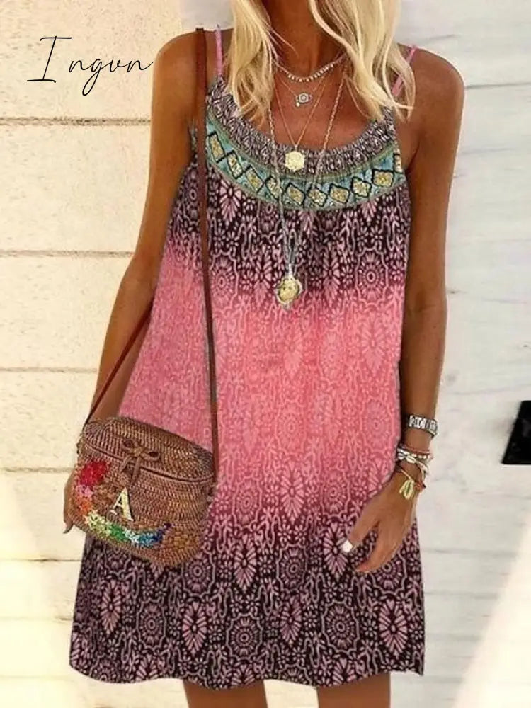 Ingvn - Women's Casual Dress Chiffon Dress Sundress Mini Dress Yellow Pink Blue Sleeveless Geometric Print Summer Spring Cold Shoulder Basic 2023 S M L XL 2XL 3XL 4XL 5XL