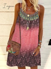 Ingvn - Women's Casual Dress Chiffon Dress Sundress Mini Dress Yellow Pink Blue Sleeveless Geometric Print Summer Spring Cold Shoulder Basic 2023 S M L XL 2XL 3XL 4XL 5XL