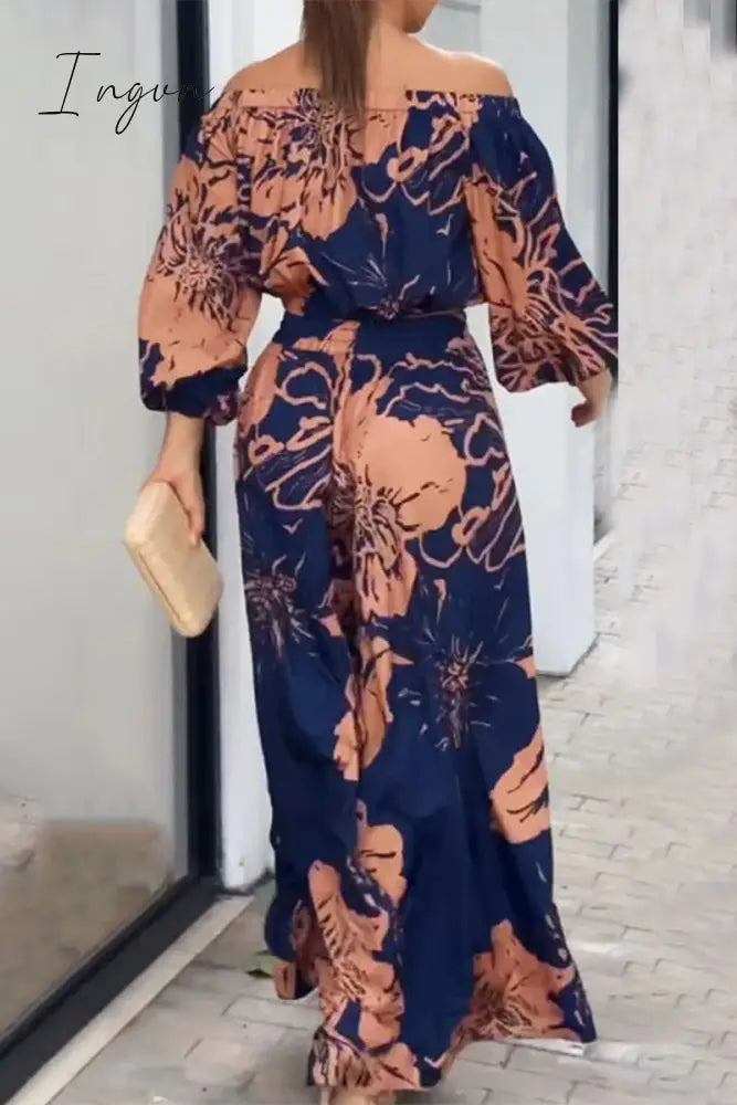 Ingvn - Street Elegant Floral Patchwork Off the Shoulder Long Sleeve Two Pieces