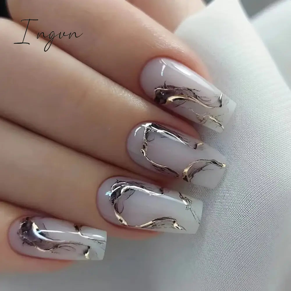 24Pcs Fake Nails Press On Supplies False Charms Tips For ABS Nail Art And Decorations Manicure Extension Contains Jelly Gel