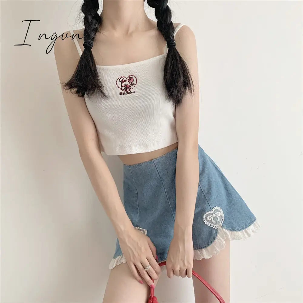 Ingvn - Summer Outfits Trends Cute Lolita Girls Denim Shorts Japanese Sweet High Waist Lace Irregular Women's Shorts S-4XL Summer Kawaii Sexy Blue Shorts