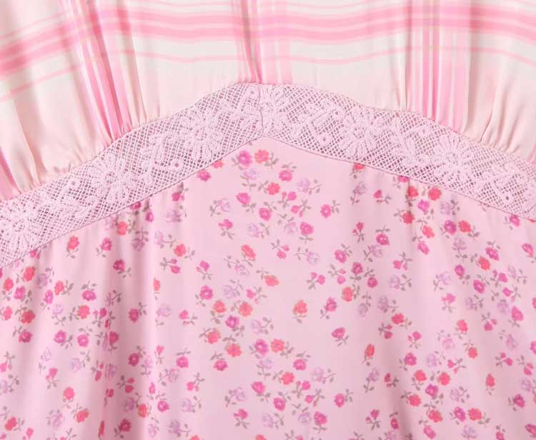 Boho Inspired pink floral dress women mini patchwork summer dress long sleeve V-neck ruffled dress chic sweet ladies party dress