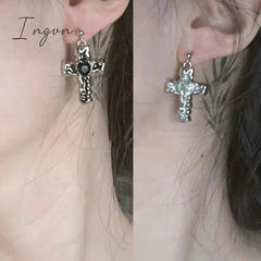 Korean Zircon Crystal Cross Earrings Women Drop Earrings for Gothic Punk Hip Hop Female Piercing Dangle Earrings Party Jewelry