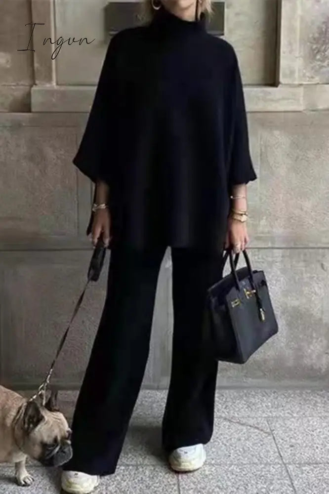 Ingvn - Casual Daily Solid Patchwork Turtleneck Long Sleeve Two Pieces