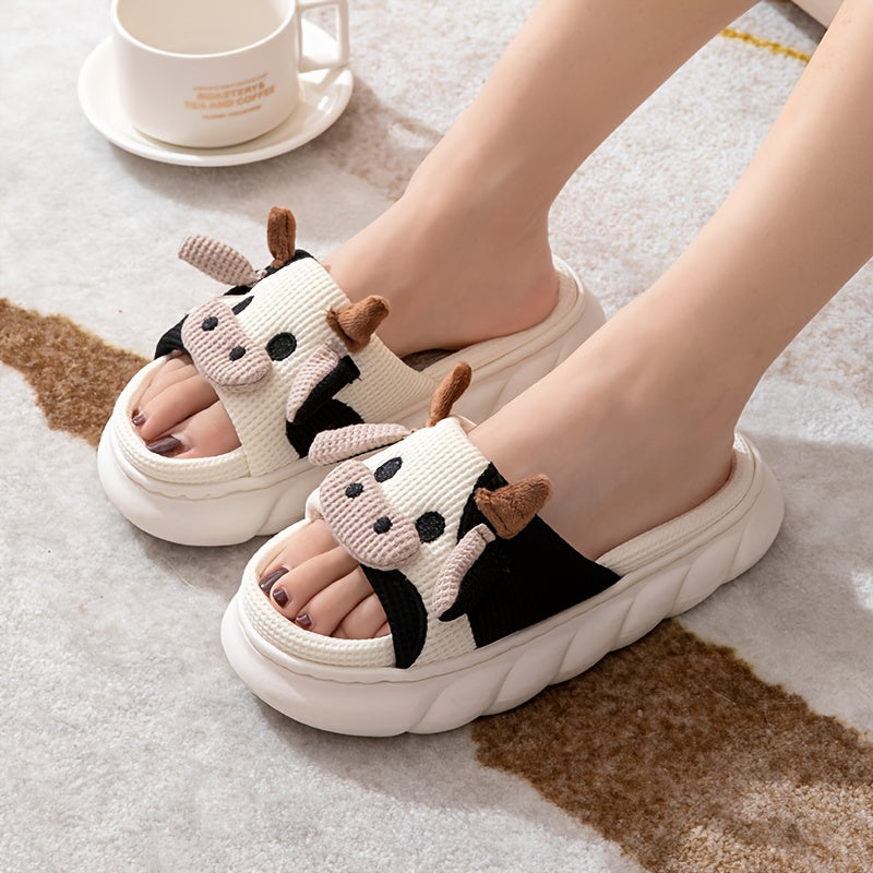 Adorable Womens Cow Print Slippers - Ultra-Soft Platform with Luxurious Plush Lining - Non-Slip Indoor Slides for Year-Round Cozy Comfort