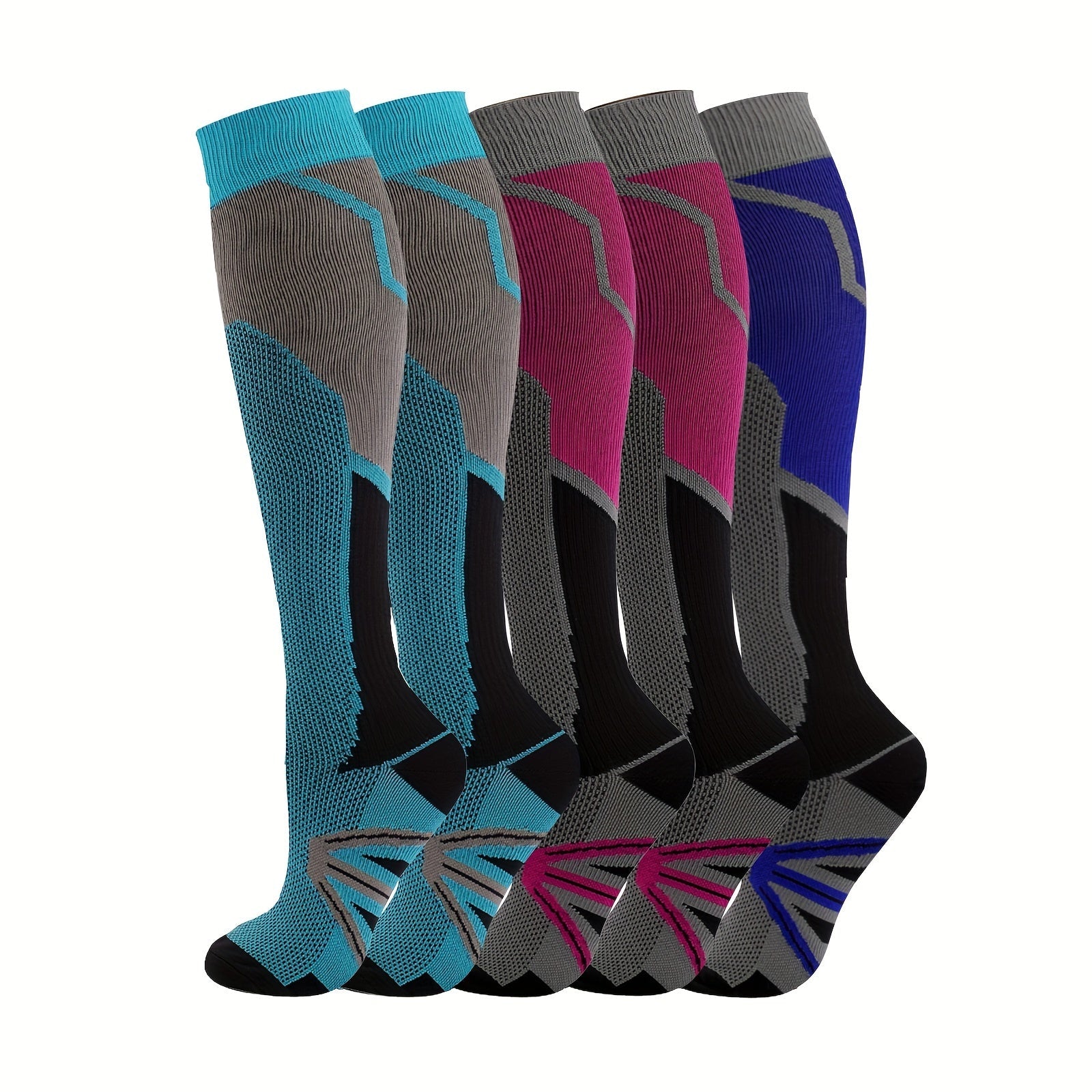 5 Pair Women's Nylon Compression Socks - All Day Comfort, Moisture-Wicking Fabric, Ankle Protection, Reinforced Heel, and No Slip Cuff