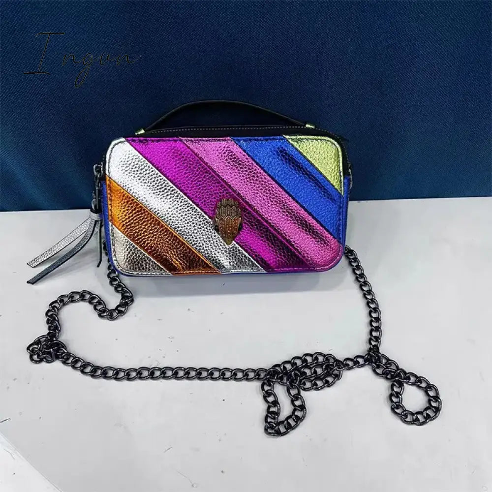 Ingvn - Women Simple Handbag Colorful Heart Shaped Bag 2024 Ladies Metal Shoulder Strap Crossbody Bag Eagle Pattern Design Rainbow Bag