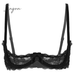 Ingvn - Women See Through Sheer Lace Hollow Out Lingerie Adjustable Spaghetti Shoulder Straps Open Cups Bra Push Up Underwire Bra Tops