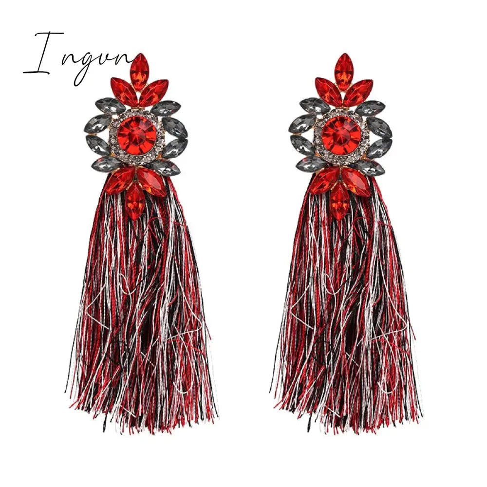 Ingvn - Bohemia Multicolored Tassel Earrings For Women Fashion Party Jewelry Fringe Dangle Earrings Statement Brincos 2023 Trend