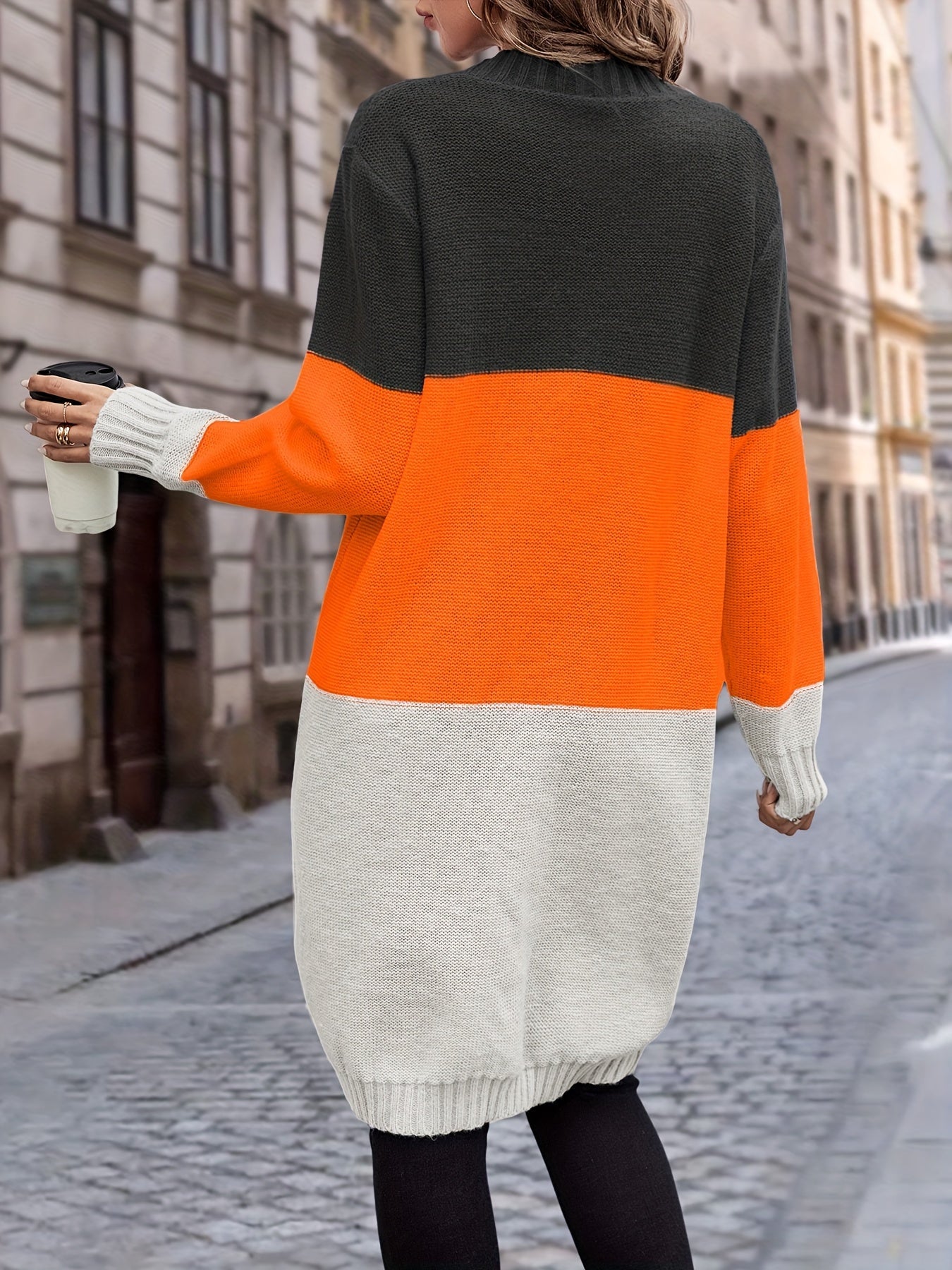 Womens Color Block Cardigan Sweater - Soft Knit, Button Up, Long Sleeve with Pockets - Stylish Casual Wear for Everyday
