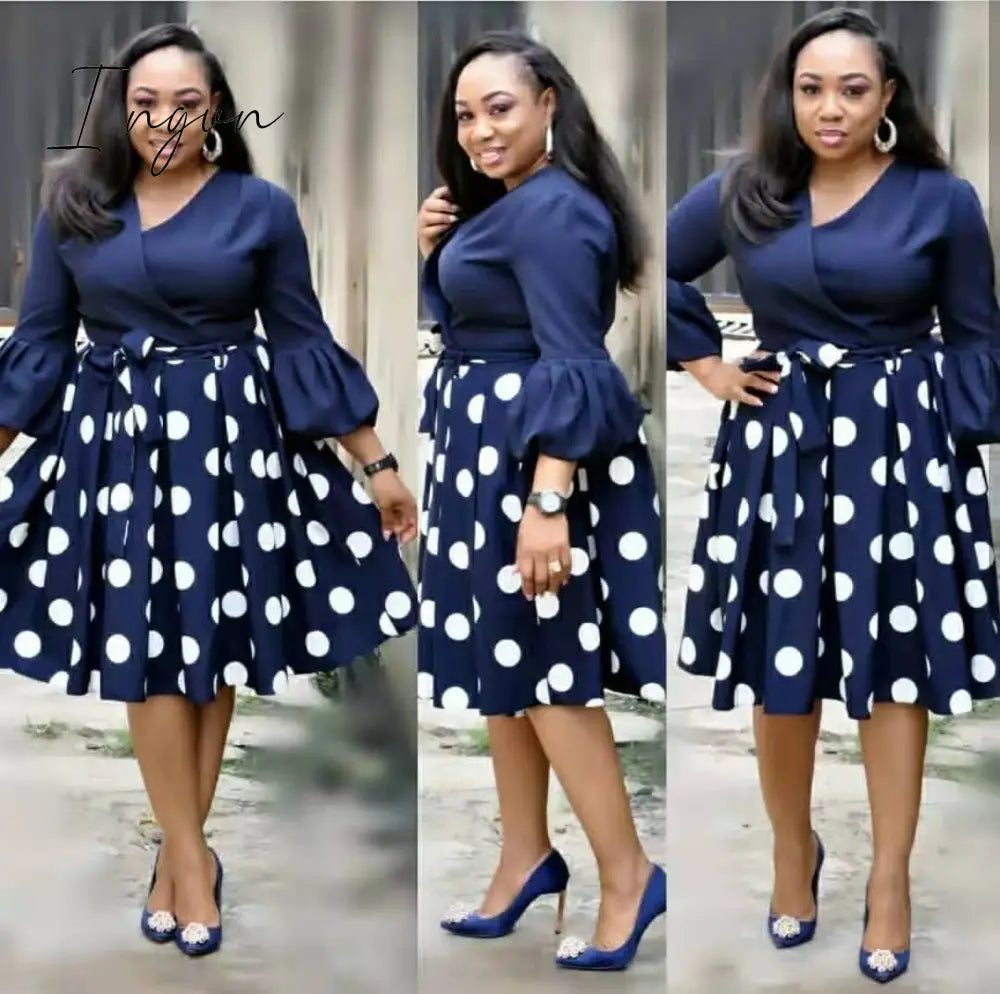 Ingvn - new summer elegent fashion style african women printing plus size polyester dress L-3XL