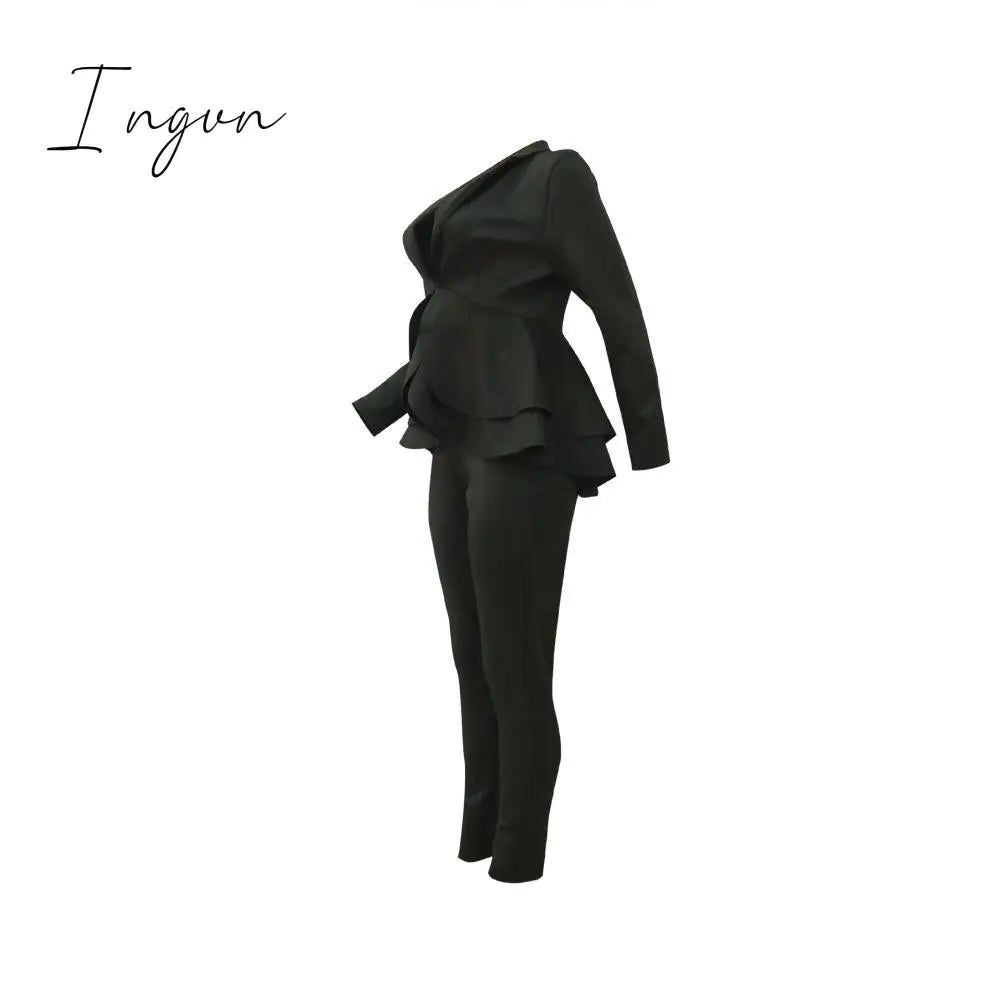 Ingvn - high quality Sexy Business Suits For Women Solid Black White Office Ladies 2 Piece Sets Scallop Design Elegant Women Suit Coat & Pants Set
