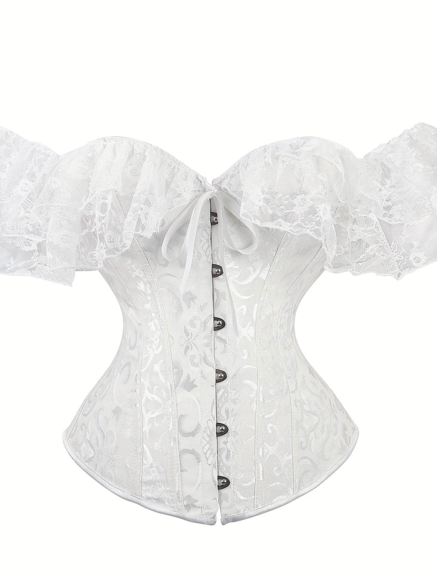 Romantic Lace Stitching Corset Bustier - Firm Tummy Control Body Shaper with Adjustable Lace-Up - Elegant Jacquard Fabric Womens Lingerie & Premium Shapewear