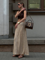 Ingvn  Elegant Silk Sequins Women Skirt Dropped Waist Long Skirts Streetwear Classic Skirt Fashion Female Clothing