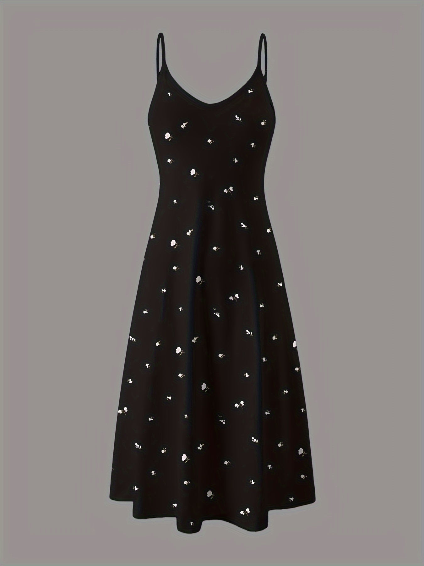 Womens Elegant Ditsy Floral Print Midi Slip Dress - Soft Micro Elasticity V Neck Backless Design, Comfortable Knit Fabric, Random Printing, Perfect for Home Wear All Seasons