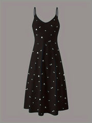 Womens Elegant Ditsy Floral Print Midi Slip Dress - Soft Micro Elasticity V Neck Backless Design, Comfortable Knit Fabric, Random Printing, Perfect for Home Wear All Seasons