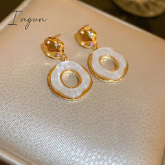 Ingvn - 2023 French Trend Fashion Round Irregular Earrings Exquisite Green White Copper 18K Gold Plated Drop Ear Studs Jewelry