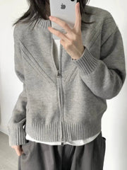 Japanese Vintage Soft Lazy Zipper Sweater Female Oversize Cardigan Autumn Loose Crop Top Casual Simple Women's Clothing